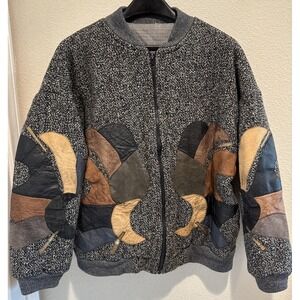 Custom made handmade patchwork Sweater jacket Mens Lg super star statement